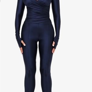 2 piece stretch spandex set with wrap top & leggings
